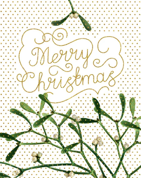 Greeting Christmas Retro Card Mistletoe Isolated White Background Watercolor Postcard — Stock Photo, Image
