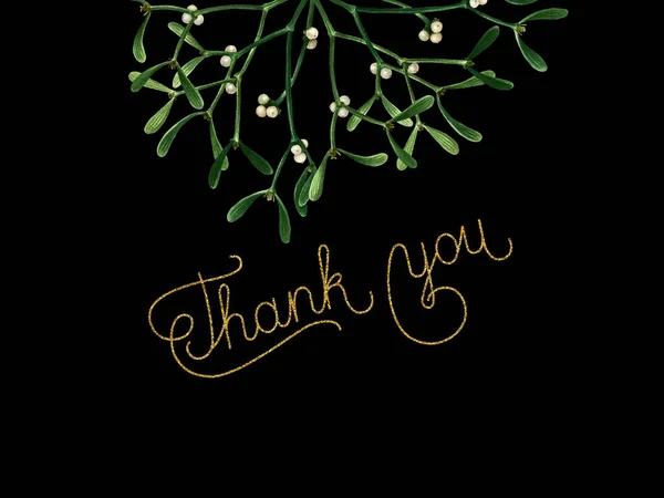 Greeting Christmas Card Mistletoe Isolated Black Background Watercolor Postcard Mistletoe — Stock Photo, Image