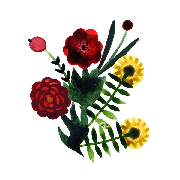 Ręcznie Rysowane Akwarela Kwiatowy Układ Izolowany Białym Tle Bukiet Kwiatowy — Zdjęcie stockowe