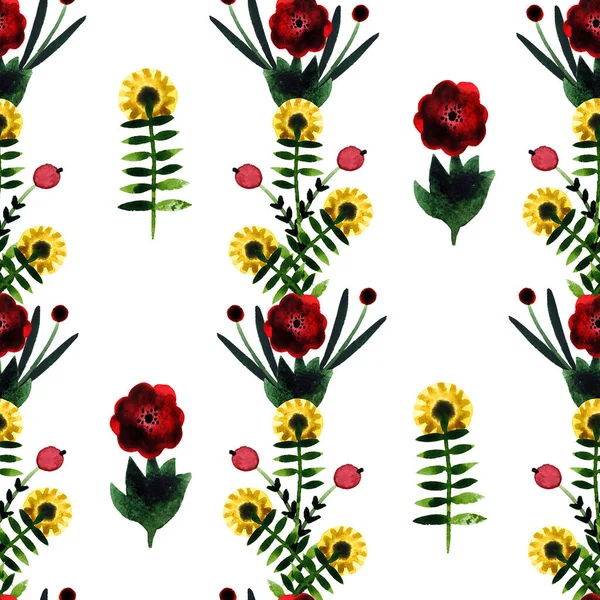 Hand drawn watercolor seamless pattern with cute naive flowers for textile, wallpaper, banner, postcard and other.