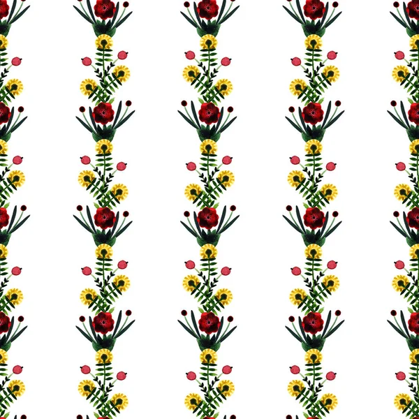Padrão Sem Costura Aquarela Desenhada Mão Com Flores Ingênuas Bonitos — Fotografia de Stock