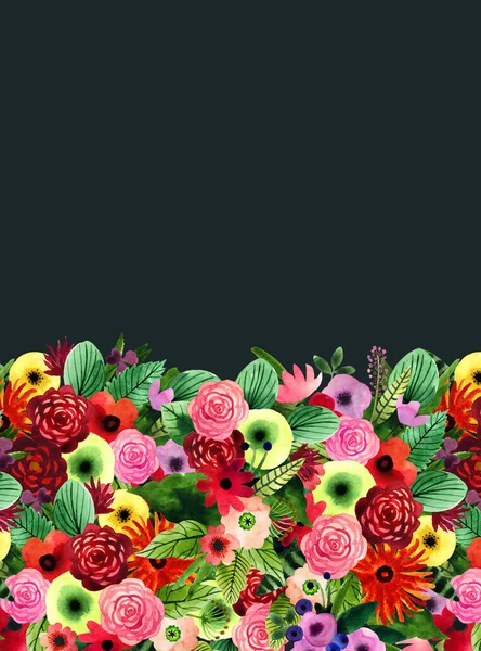 Akvarel Prapor Abstraktní Naivní Louka Květiny Izolované Zeleném Pozadí Pro — Stock fotografie
