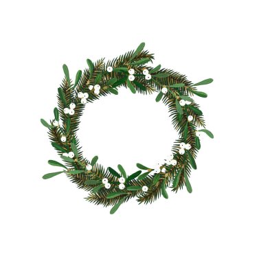 El çizimi Noel çelengi beyaz arka planda izole edilmiş. Kartpostallar, pankartlar, davetiyeler, etiketler için çelenk tasarımını yazdırmaya hazır.