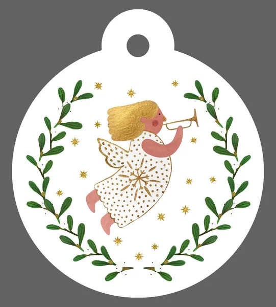 Hand Drawn Christmas Tag Cute Naive Illustration Isolated White Background — Stock Photo, Image