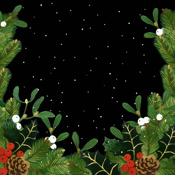 Handgezeichnete Vintage Weihnachtshintergrund Mit Winter Blumen Arrangement Bereit Für Ihr — Stockfoto
