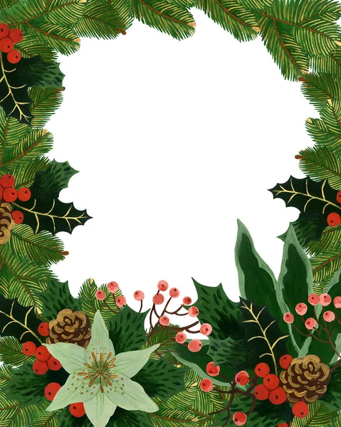 Fondo Navidad Vintage Dibujado Mano Con Arreglo Flores Invierno Listo —  Fotos de Stock