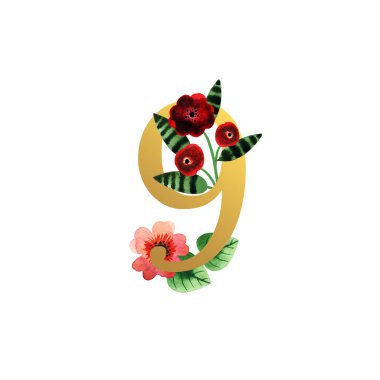 Tasarımınız için beyaz arkaplanda izole edilmiş sevimli saf çiçekleri olan sayı.