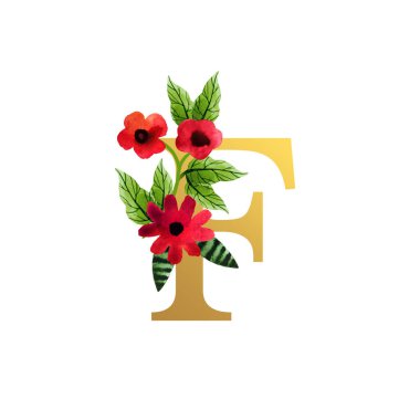 Tasarımınız için beyaz arkaplanda izole edilmiş sevimli naif çiçeklere sahip ilk mektup.