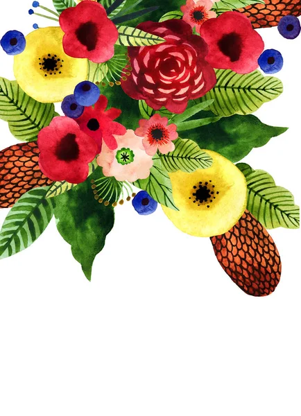 手绘水彩画背景 配以可爱的纯真花朵 用于纺织品 明信片等 — 图库照片