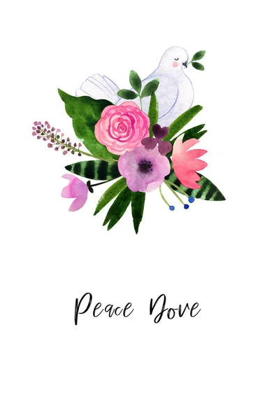 Carte Postale Saint Valentin Aquarelle Avec Des Fleurs Prairie Naïves — Photo
