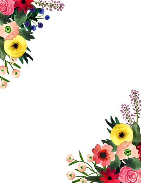 Handritad Akvarell Bakgrund Med Söta Naiva Blommor För Textil Tapet — Stockfoto