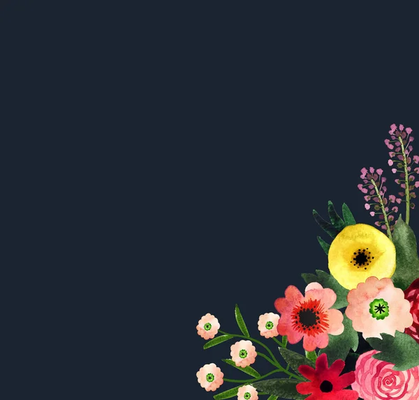 Handgezeichneter Aquarell Hintergrund Mit Niedlichen Naiven Blumen Für Textilien Tapeten — Stockfoto