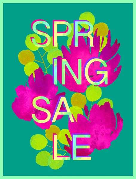 春のセールの手紙と美しい水彩の花の背景 Webデザイン チラシ バナーのための花水彩背景 — ストック写真