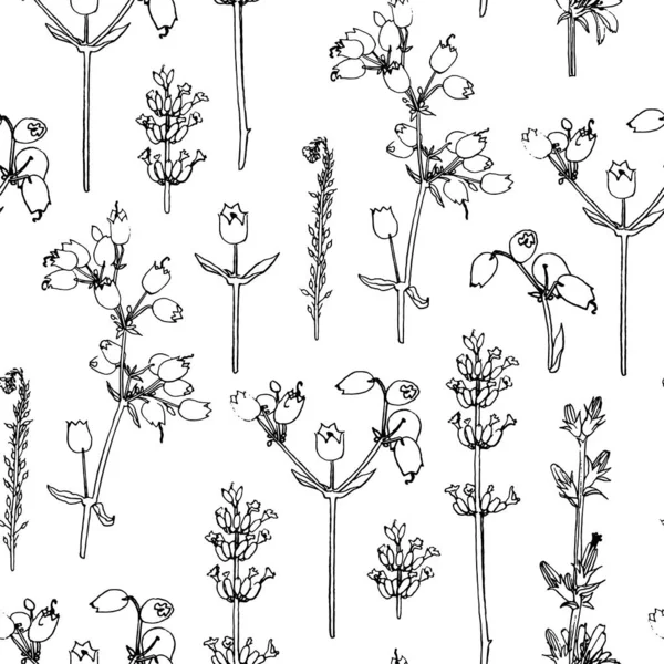 Handgetekende Vector Naadloos Patroon Met Botanische Bloemen Voor Textiel Behang — Stockvector