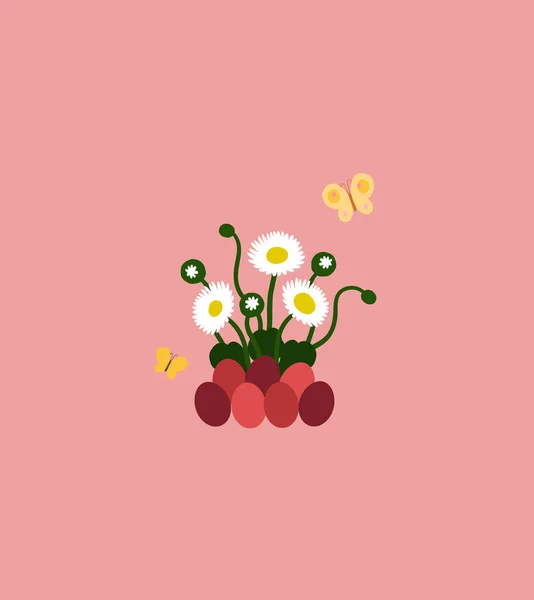 Wektor Kolorowa Pocztówka Wielkanoc Jajkami Kwiatami Łąki Dla Twojego Projektu — Wektor stockowy