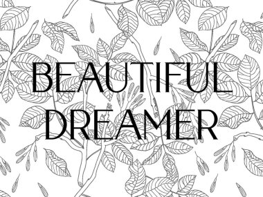 Kartpostalda mesaj ve botanik sanatı basmaya hazır. Pankart, kartpostal, broşür ve diğerleri için el çizimi çiçek unsurları ile moda tasarımı.