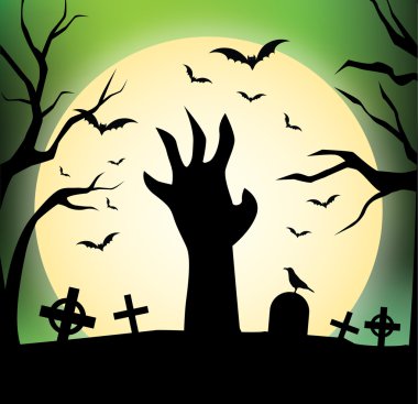 Mutlu Cadılar Bayramı Tasarım Zombie El Siluet - Cadılar Bayramı Partisi Zombie İllüstrasyon Arka Plan Vektör Düz -