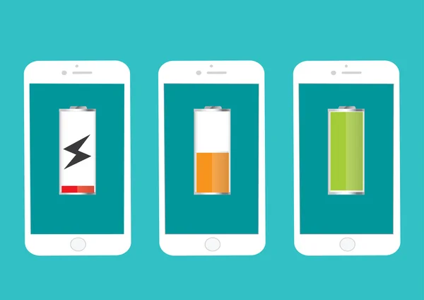 Bateria telefone celular completo e de baixa energia —  Vetores de Stock
