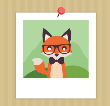 Vintage şirin Fox Polaroid illüstrasyon düz vektör hisse senedi