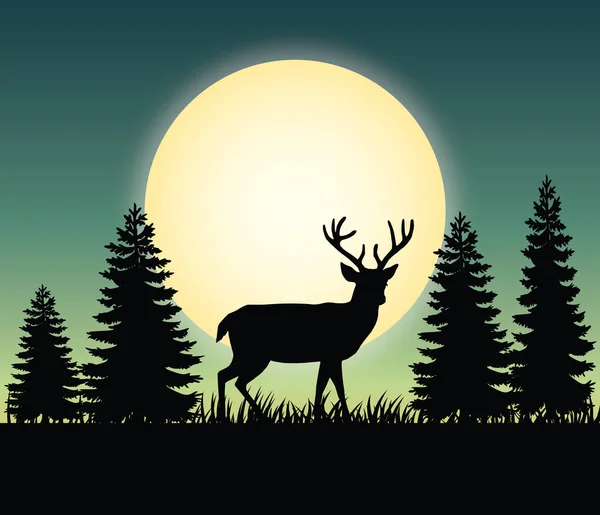 Deer forest landscape scenic natural — Stock Vector