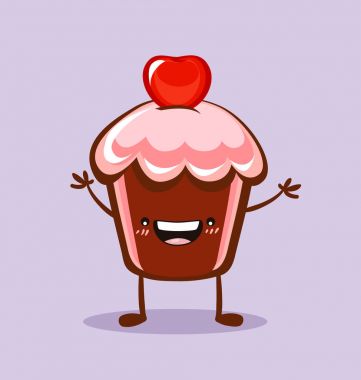  Lezzetli kek komik karakter. Kawaii cupcake.