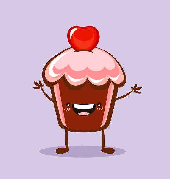 Delizioso personaggio comico dei cupcake. Cupcake Kawaii . — Vettoriale Stock
