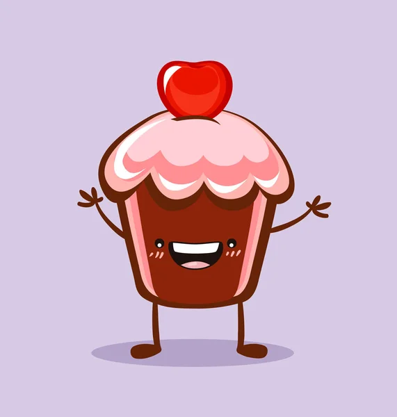 Pyszne ciastko komiks znaków. Kawaii cupcake. — Wektor stockowy