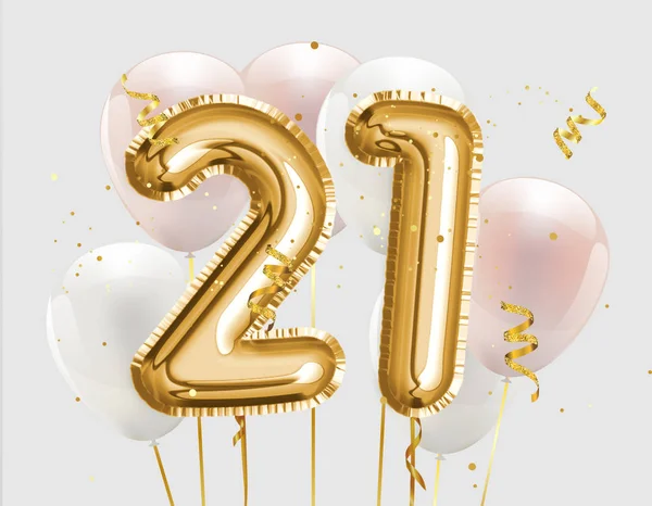 Happy 21Th Birthday Gold Foil Balloon Greeting Background Years Anniversary — Stock Photo, Image