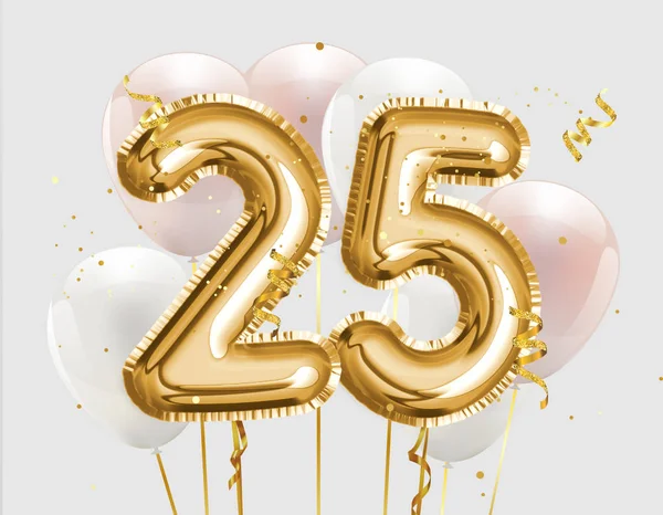 Happy 25Th Birthday Gold Foil Balloon Greeting Background Years Anniversary — Stock Photo, Image