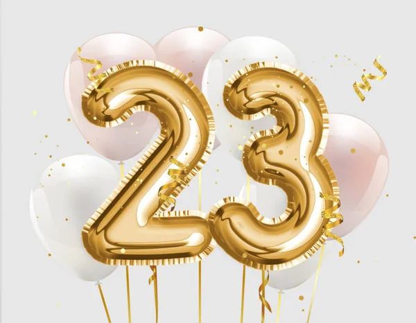 Happy 23Th Birthday Gold Foil Balloon Greeting Background Years Anniversary — Stock Photo, Image