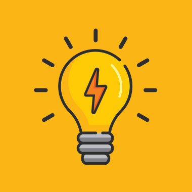 Ampul ve yıldırım logosu. Elektrik lambası. Tasarım düşüncesi. Vektör deposu.