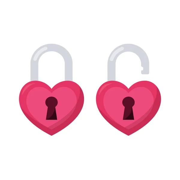 Heart Lock Open Closed Isolated White Background Concept Love Vector — Stock Vector