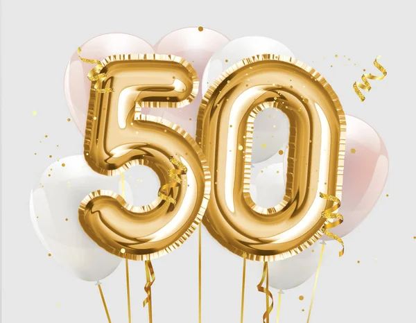 Gelukkige 50E Verjaardag Gouden Folie Ballon Begroeting Achtergrond Jaar Jubileum — Stockfoto