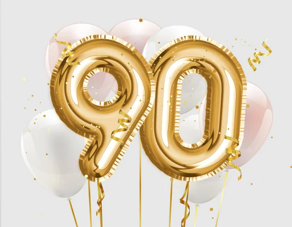 Ευτυχισμένο 90Ο Γενέθλια Χρυσό Φύλλο Μπαλόνι Χαιρετισμό Φόντο Χρόνια Επετειακό — Φωτογραφία Αρχείου