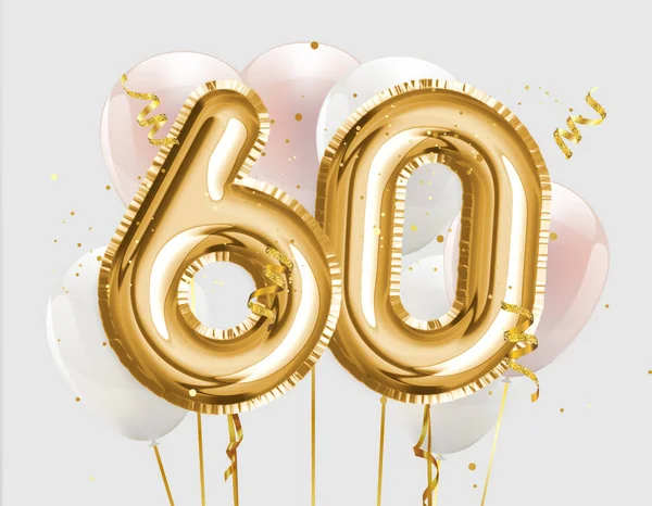 Happy 60Th Birthday Gold Foil Balloon Greeting Background Years Anniversary — Stock Photo, Image