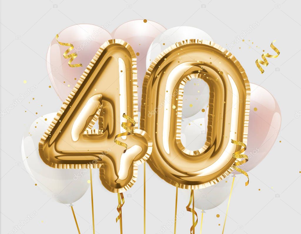 Download Happy 40Th Birthday Gold Foil Balloon Greeting Background ...