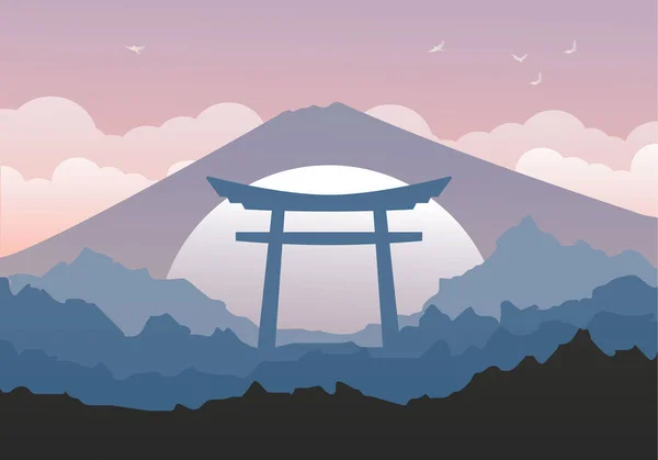 Japanese Landscape Beautful Background Mountains Torii Traditional Japanese Gate Background — ストックベクタ