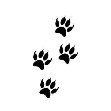 Beyaz arka planda izole edilmiş pati hayvan izleri. Siyah siluet köpek ayak izleri. Vektör deposu