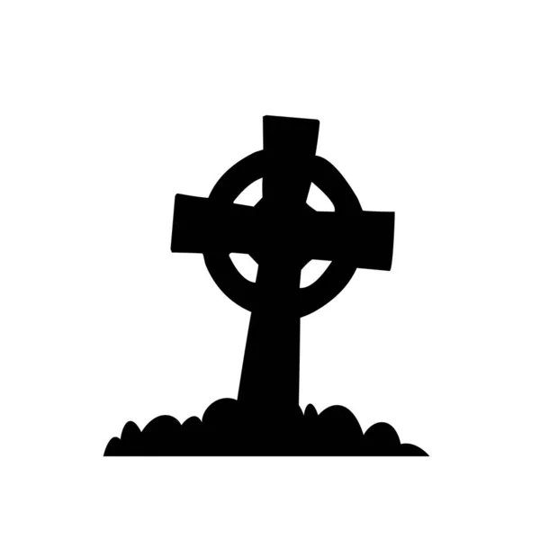 Pietra Tombale Croce Celtica Isolata Sfondo Bianco Silhouette Icona Celtica — Vettoriale Stock