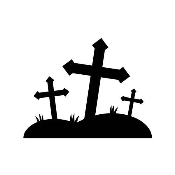 Tumba Con Cruces Aisladas Sobre Fondo Blanco Icono Lápidas Silueta — Vector de stock