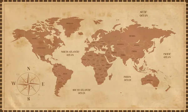 Stara Mapa Świata Stylu Vintage Polityczne Vintage Złota Mapa Świata — Wektor stockowy