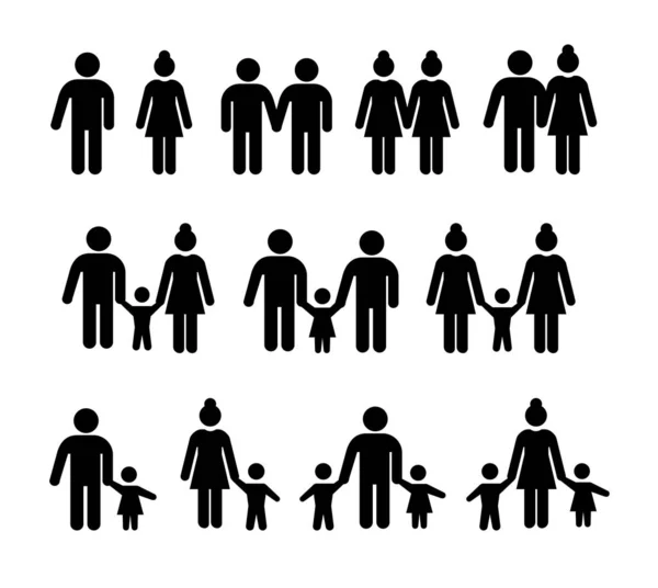 把不同姿势的人安置在白色背景上 不同类型的家庭 人物形象的图标 矢量存量 — 图库矢量图片
