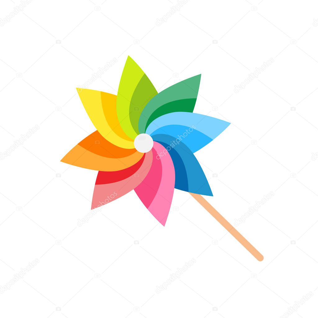 Pinwheel isolated on white background. Pinwheel toy child game icon. Vector stock