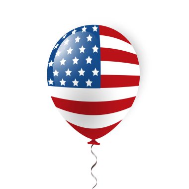 Beyaz arka planda Amerikan bayrağı olan balon. Usa helyum balonu festival dekorasyon ikonu. Vektör deposu