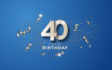 40th birthday with white numbers on a blue background. Happy birthday banner concept event decoration. Illustration stock clipart
