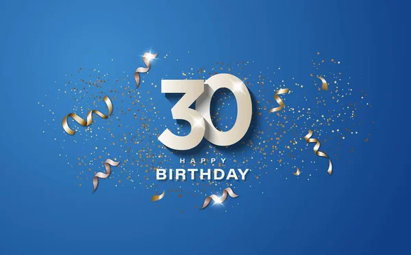 30Th Birthday White Numbers Blue Background Happy Birthday Banner Concept — 스톡 사진