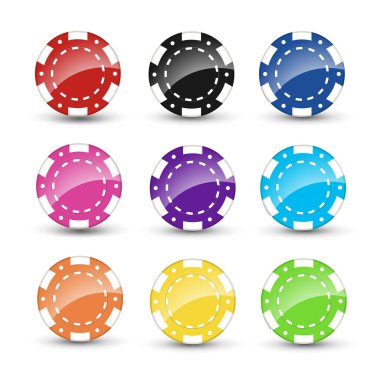  Beyaz arka planda izole edilmiş poker çipleri. Casino Chips ikonu. Vektör deposu
