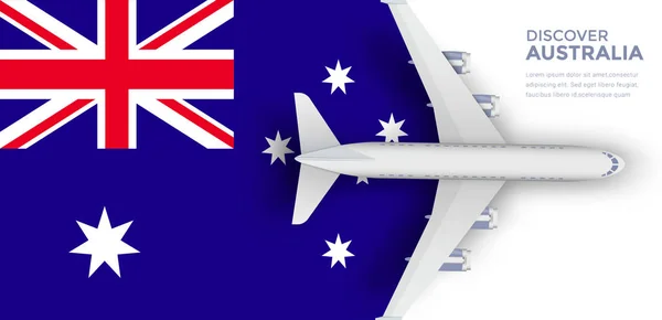 Australia Travel Banner Concept Plane Flying Flag Australia International Flights — Vector de stock