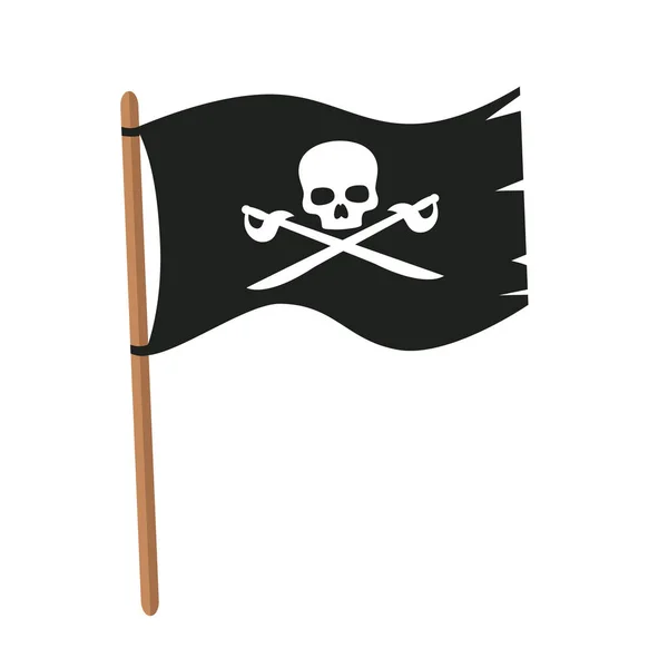 Pirátská Vlajka Lebkou Křížovými Kostmi Plochém Stylu Pirátská Vlajka Izolovaná — Stockový vektor