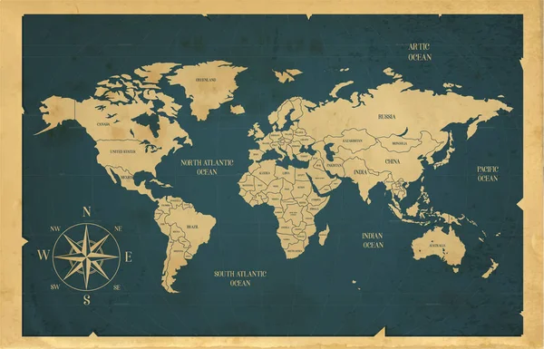 ヴィンテージスタイルの古い世界地図 政治的ヴィンテージ世界地図ベクター株式 — ストックベクタ